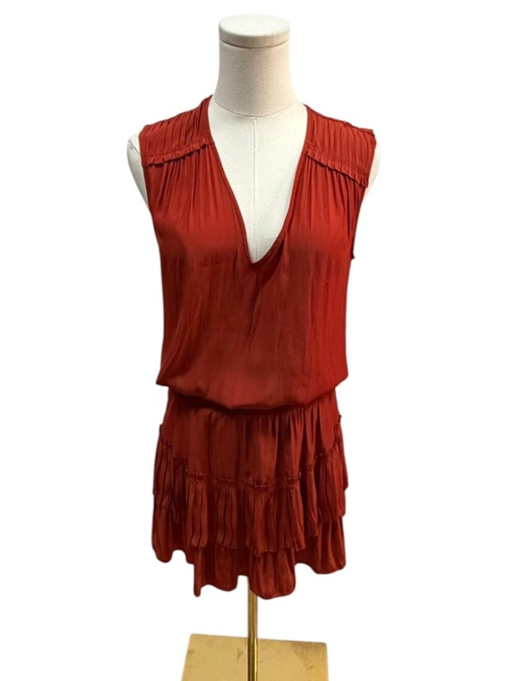 Like New Ramy Brook Kiara Ruffle Mini Dress Brick Red XS